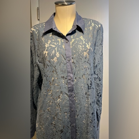 NWT Lacey dressy blouse duster dress by Adore blue button closure